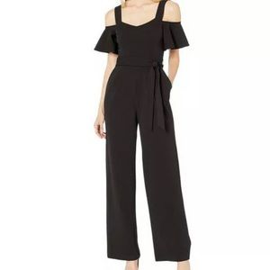 Calvin Klein cold shoulder ruffled black jumpsuit